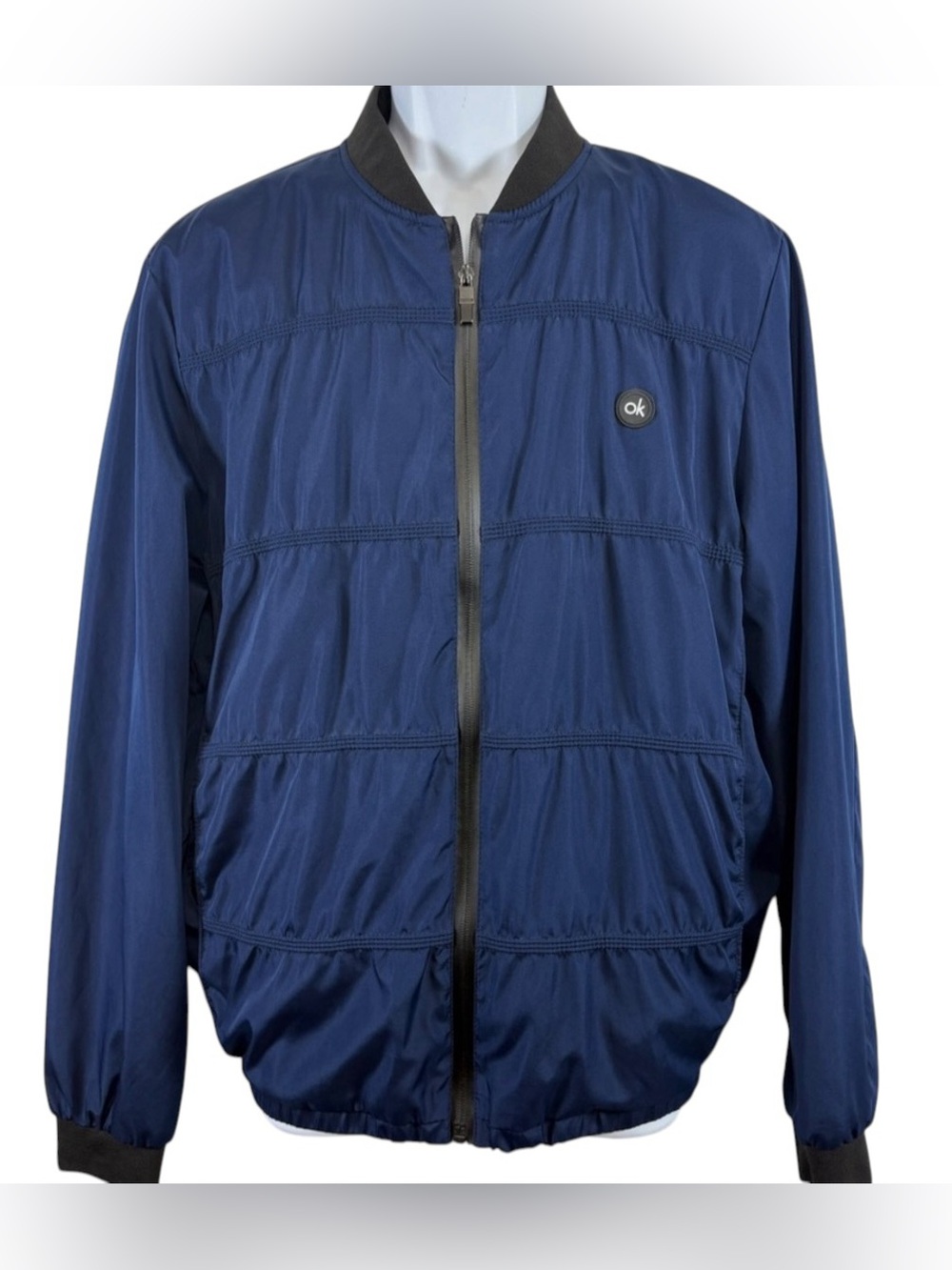 Men's Blue Lightweight Zip Front Insulated Bomber Jacket W/ Black Streetwear